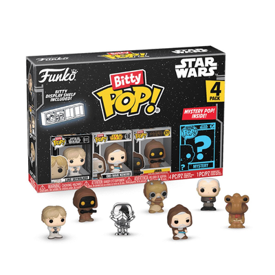 Funko Bitty Pop! Star Wars 4-Pack Luke Skywalker, Obi-Wan Kenobi, Jawa, And Mystery