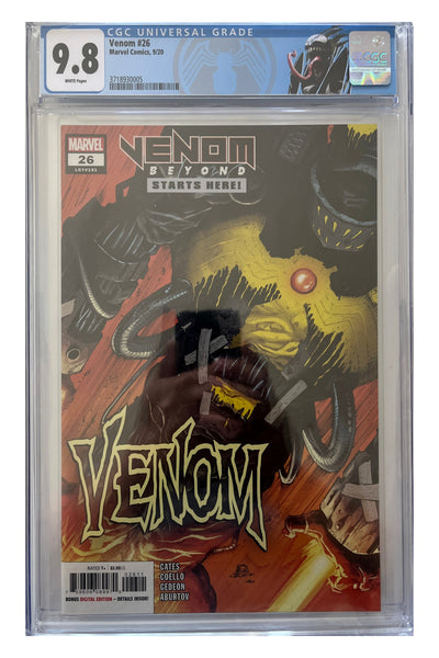 Venom #26 – Ryan Stegman Cover A – CGC 9.8 enhanced white-background slab presentation, certification 3718930005