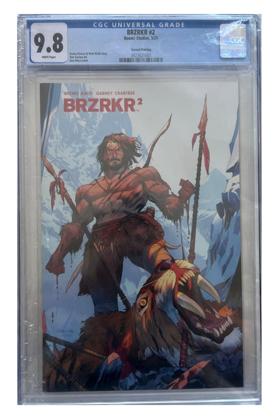 BRZRKR #2 – Dan Mora Second Printing – CGC 9.8 enhanced white-background slab presentation, certification 3923621001