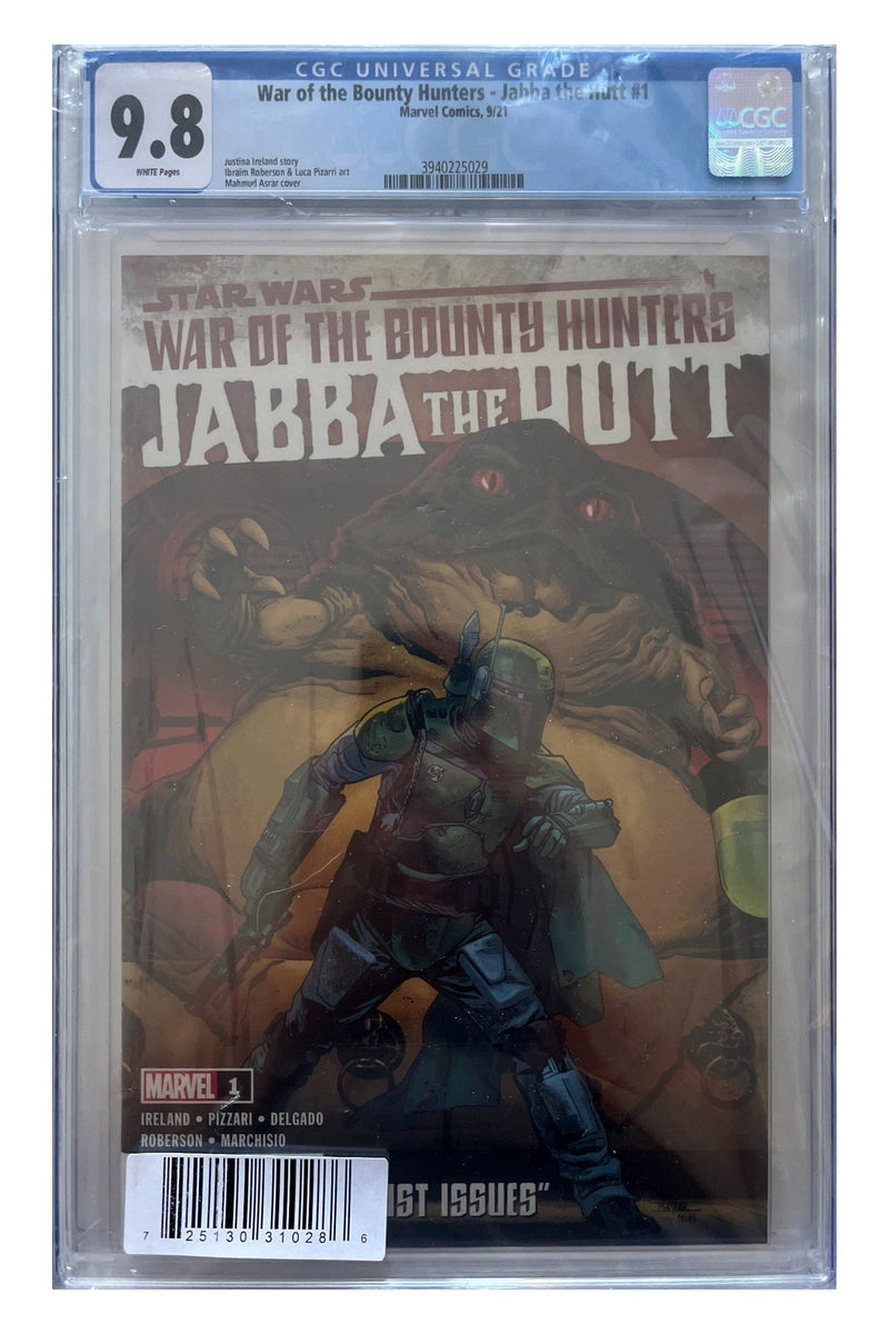 Star Wars: War of the Bounty Hunters – Jabba the Hutt #1 – Mahmud Asrar Cover – CGC 9.8 enhanced white-background slab presentation, certification 3940225029