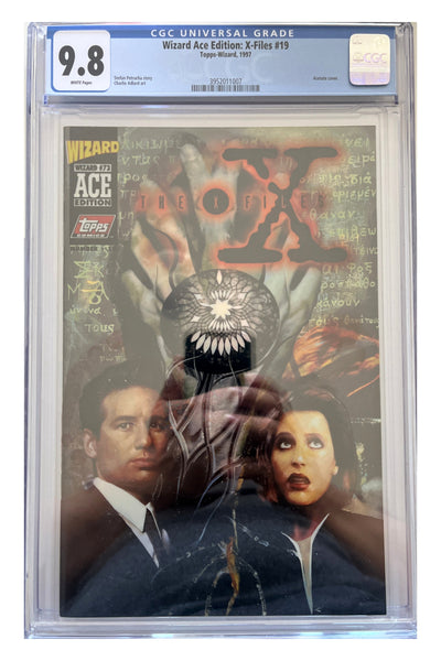 The X-Files #19 – Wizard Ace Edition Acetate Cover – CGC 9.8 enhanced white-background slab presentation, certification 3952011007