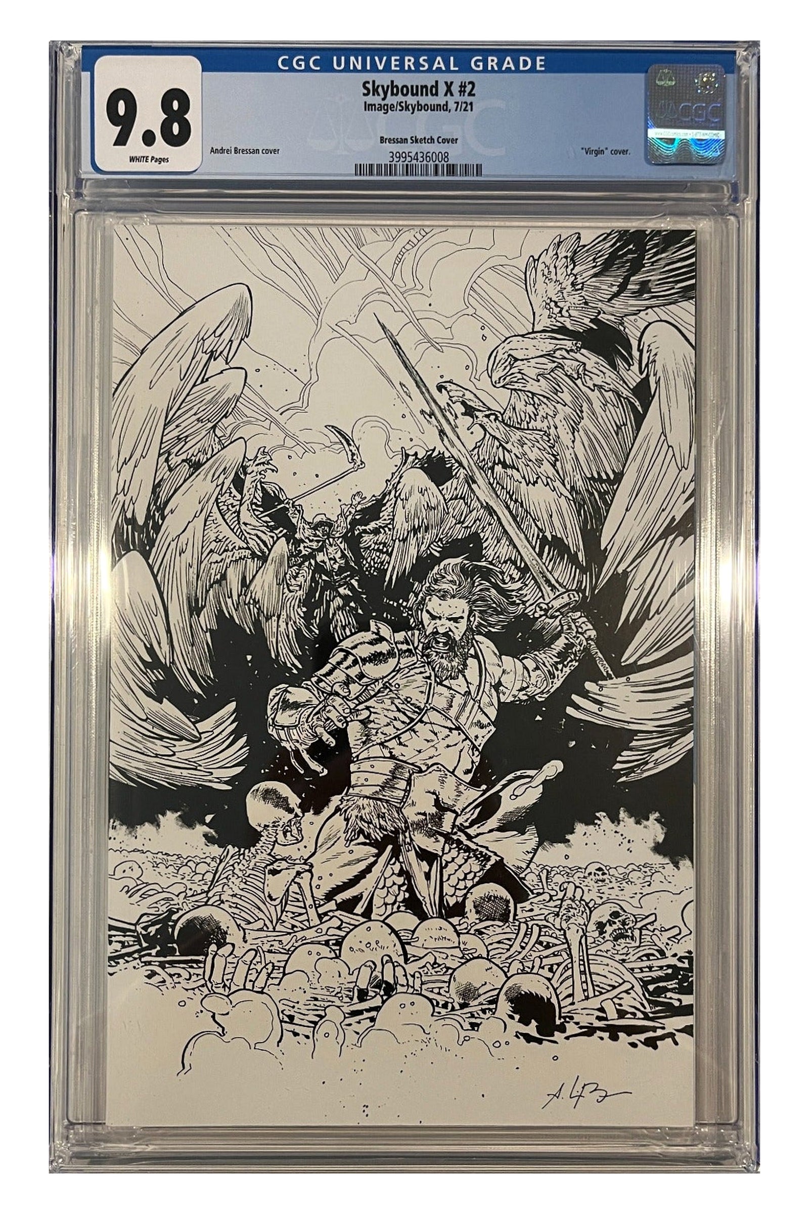 Skybound X #2 – Andrei Bressan Sketch Cover – CGC 9.6 enhanced white-background slab presentation, certification 3995436008