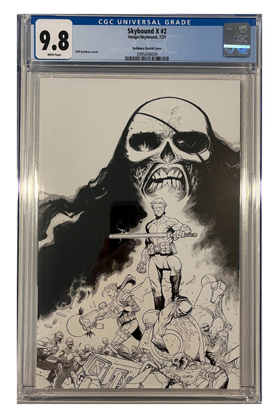 Skybound X #2 – Cliff Rathburn Sketch Cover – CGC 9.8 enhanced white-background slab presentation, certification 3995436009