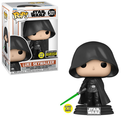 Funko Pop! Star Wars The Mandalorian Luke Skywalker #501 glow-in-the-dark Entertainment Earth exclusive in box