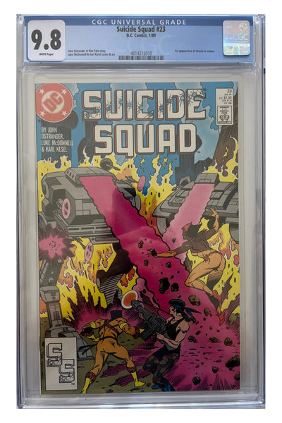 Suicide Squad #23 – First Appearance of Oracle (Cameo) – CGC 9.8 enhanced white-background slab presentation, certification 4014212010