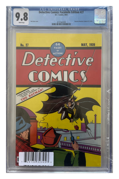 Detective Comics #27 – 2022 Facsimile Edition – CGC 9.8 enhanced white-background slab presentation, certification 4131565030