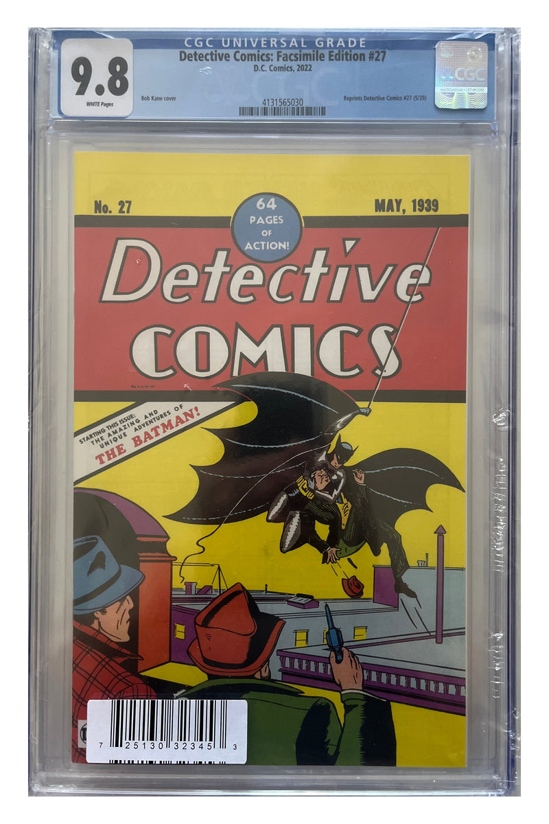 Detective Comics #27 – 2022 Facsimile Edition – CGC 9.8 enhanced white-background slab presentation, certification 4131565030