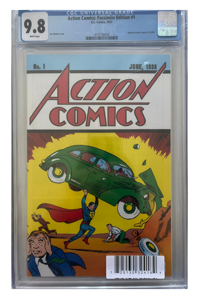 Action Comics #1 – 2022 Facsimile Edition – CGC 9.8 enhanced white-background slab presentation, certification 4137730056