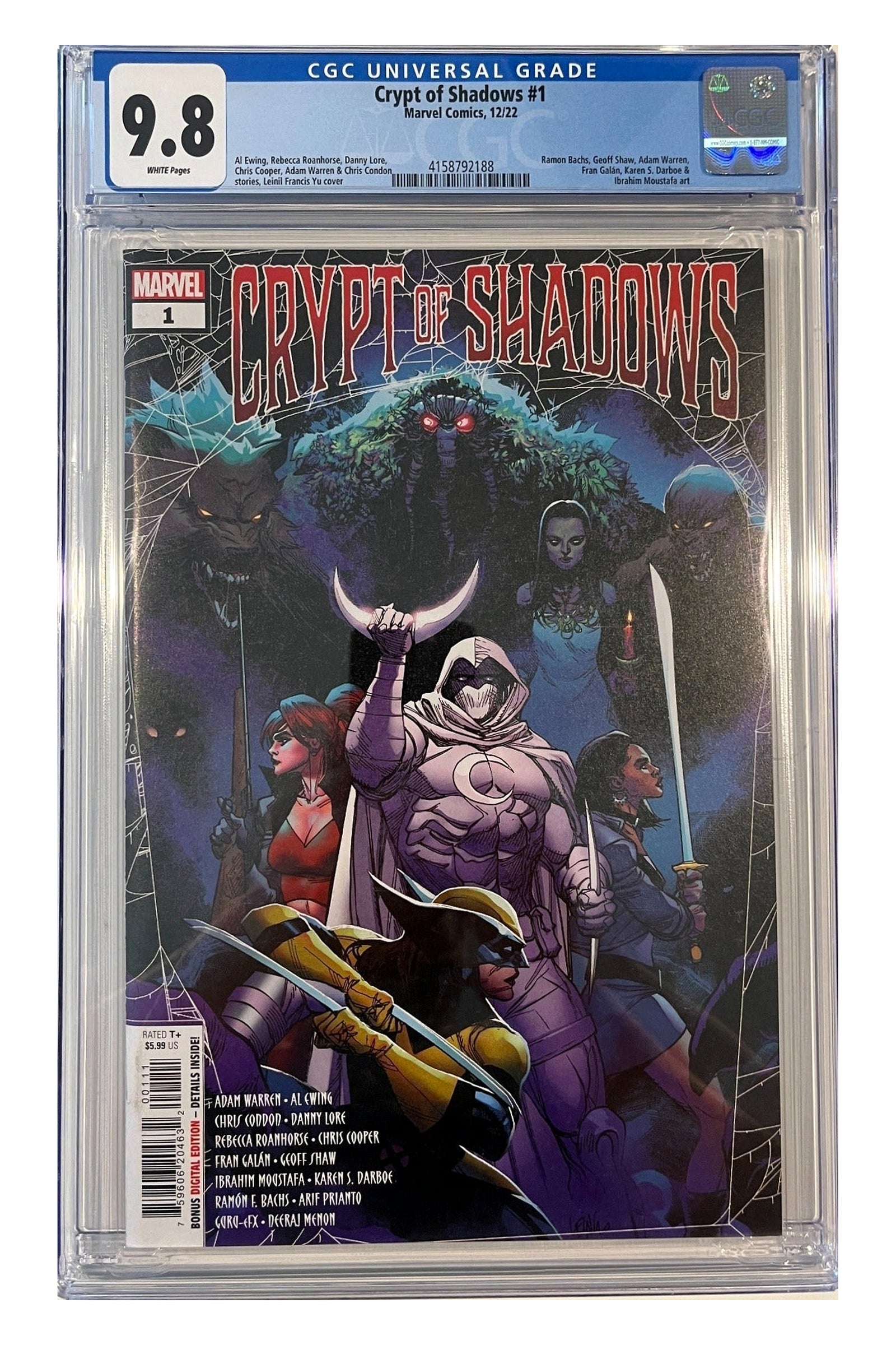 Crypt of Shadows #1 – Main Cover – CGC 9.8 enhanced white-background slab presentation, certification 4158792188