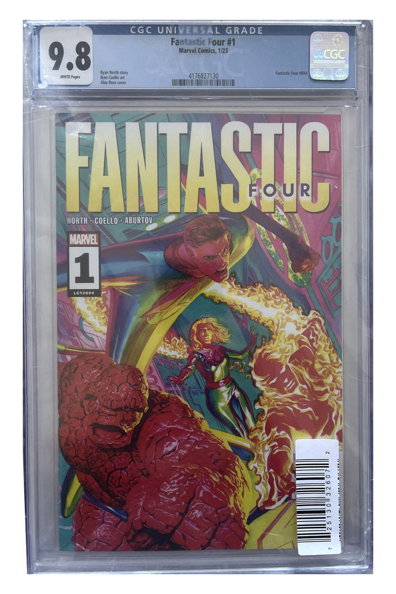 Fantastic Four #1 – Alex Ross Cover – CGC 9.8 enhanced white-background slab presentation, certification 4176827130