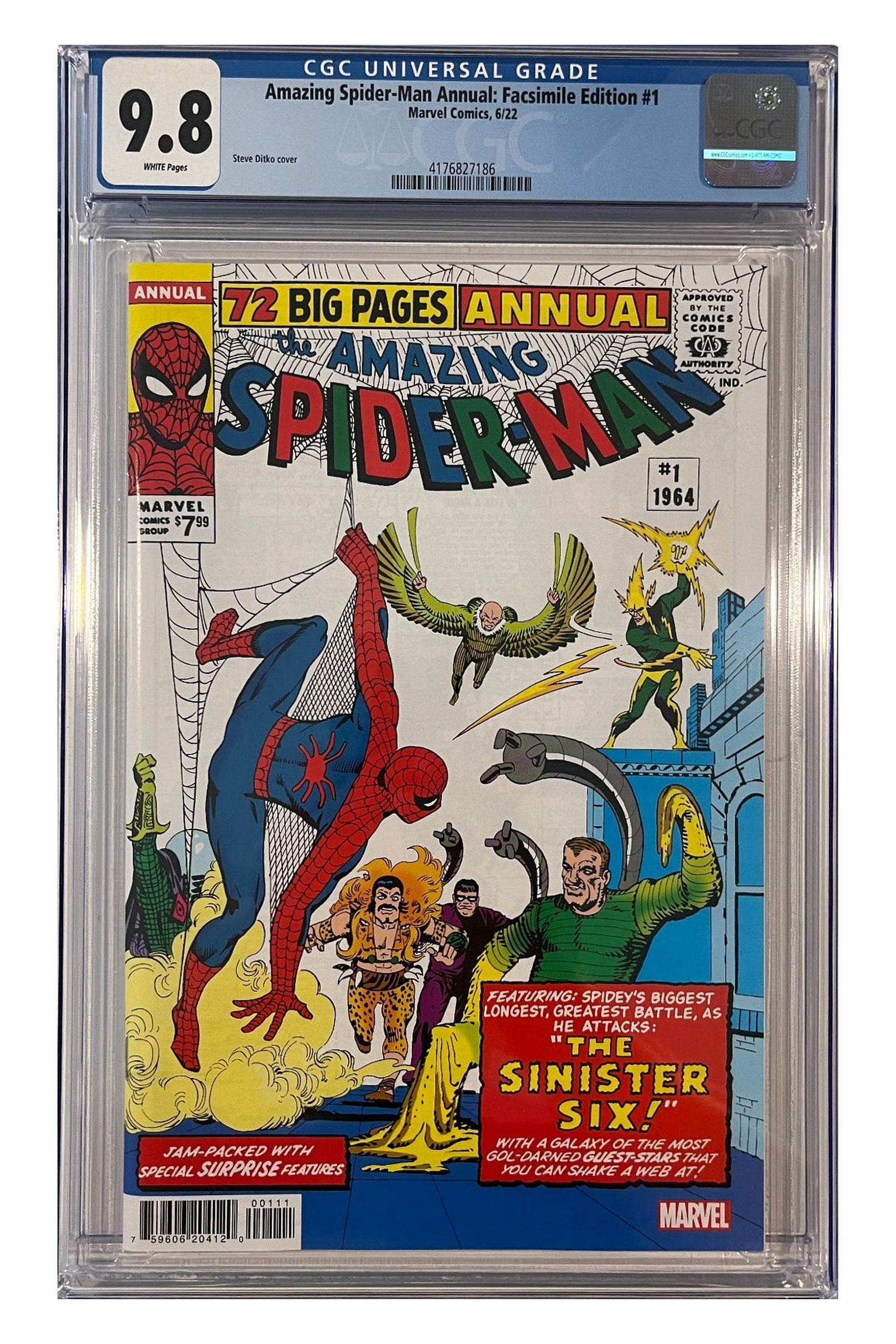 Amazing Spider-Man Annual: Facsimile Edition #1 – Steve Ditko Cover – CGC 9.8 enhanced white-background slab presentation, certification 4176827186