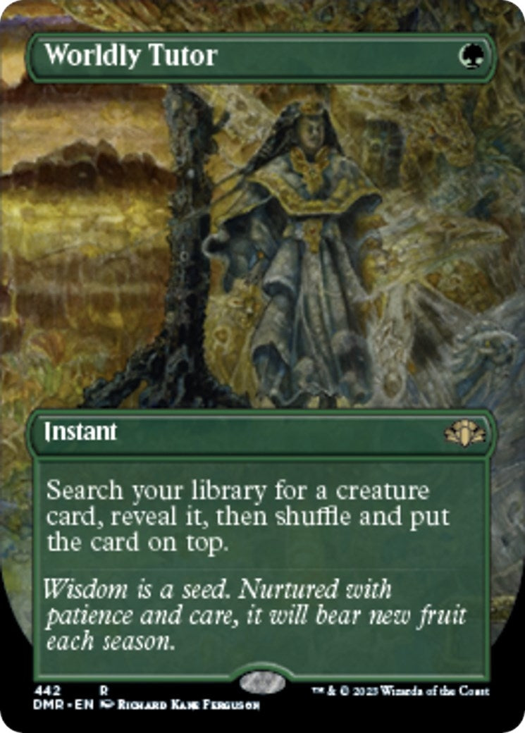 Worldly Tutor (Borderless Alternate Art) [Dominaria Remastered]