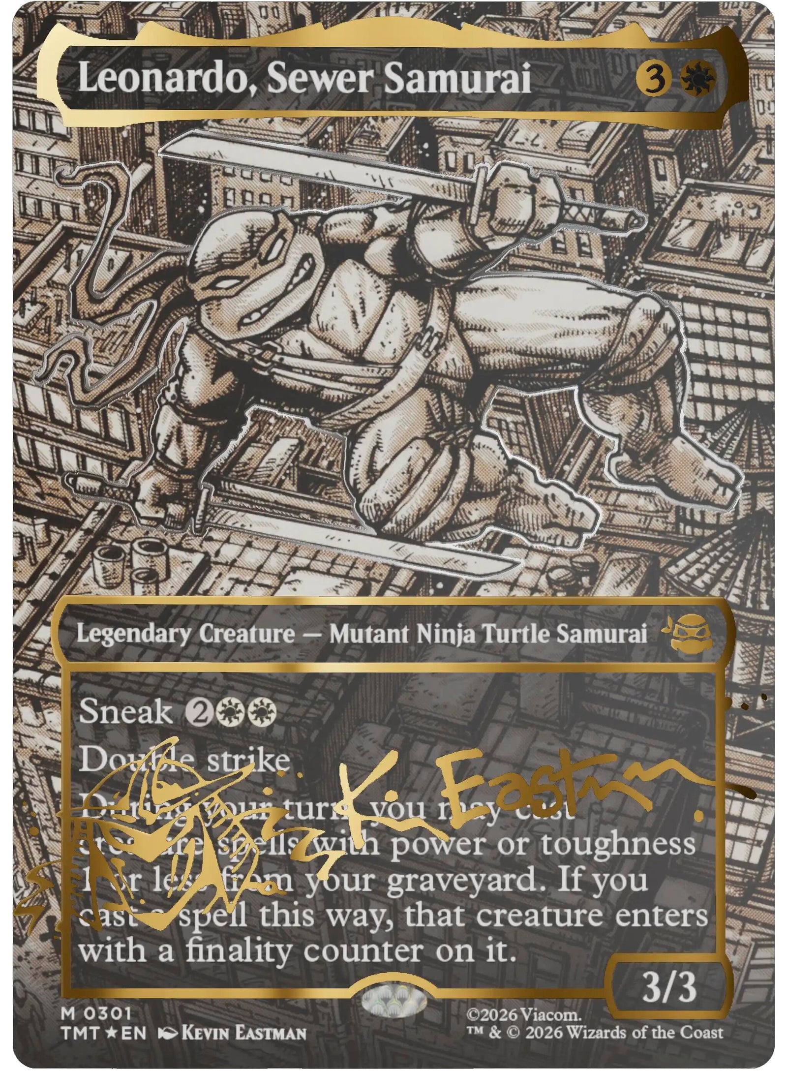 Image for Leonardo, Sewer Samurai (Borderless) (Gold-Stamped Signature) (301) [Teenage Mutant Ninja Turtles] - Magic: The Gathering