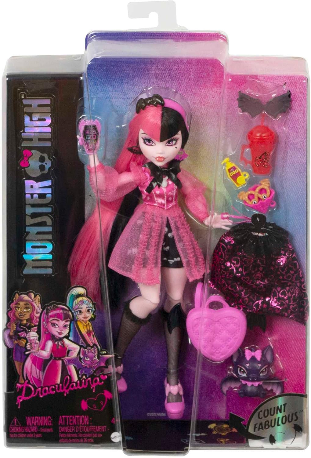 Monster High Doll, Draculaura with Accessories and Pet Bat Count Fabulous