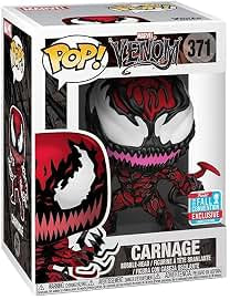 Funko Pop! Marvel Venom Carnage vinyl figure shown next to its original packaging box on a plain white background.