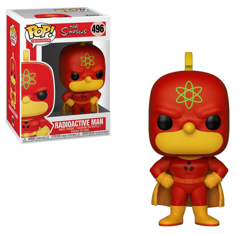 Funko Pop Simpsons Radioactive Man number 496 red and yellow figure beside box
