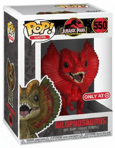 Red dinosaur figurine with packaging on a white background
