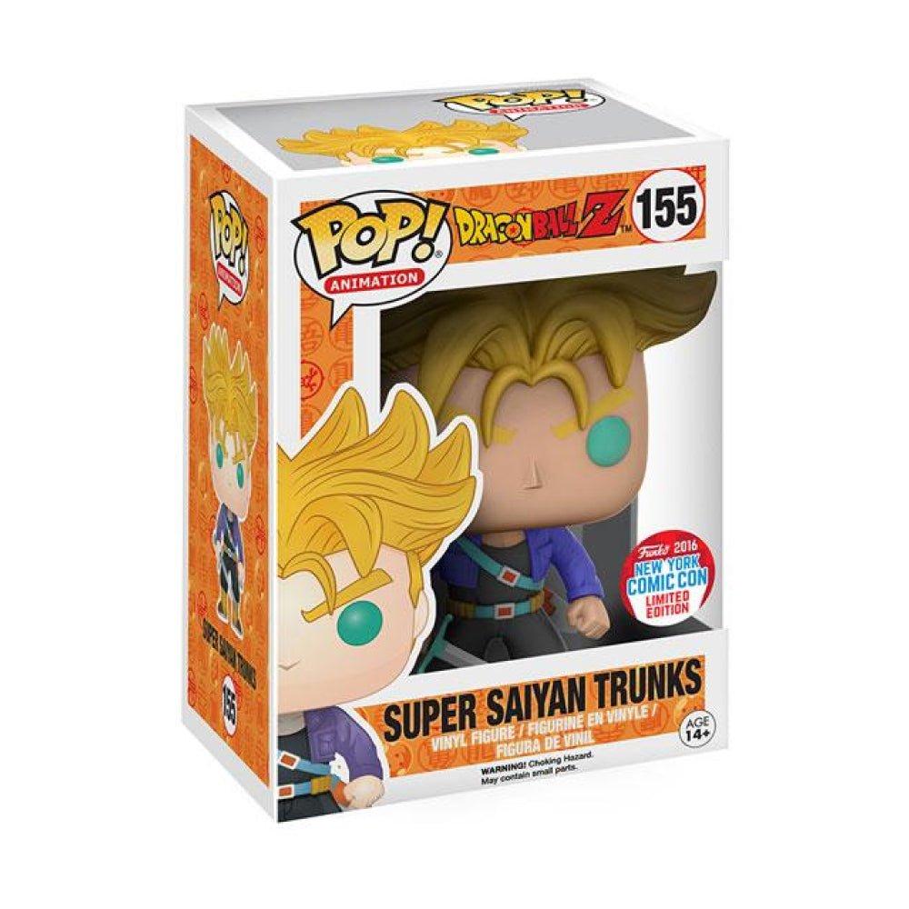 Funko Pop Dragon Ball Z Super Saiyan Trunks number 155 in window box with 2016 New York Comic Con Exclusive sticker