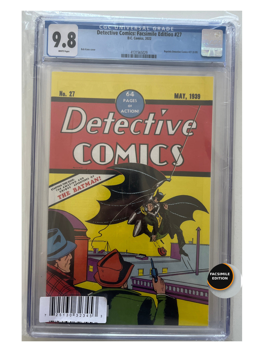Detective Comics #27 2022 Facsimile Edition CGC 9.8, certification 4131565029