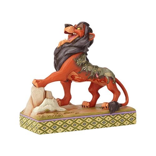 Jim Shore Disney Traditions Scar Preening Predator figurine front view on patterned base