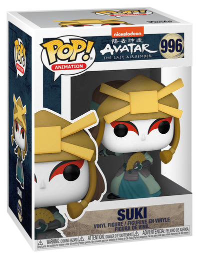 Funko Pop! vinyl figure packaging of Suki from Avatar: The Last Airbender on a green background