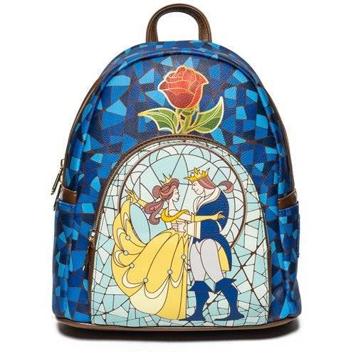 Loungefly Beauty and the Beast Stained-Glass Window Mini Backpack — front view