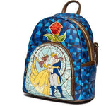 Loungefly Beauty and the Beast Stained-Glass Window Mini Backpack — angled view