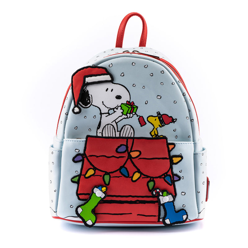 Loungefly Peanuts Snoopy and Woodstock Gift Giving glow-in-the-dark mini backpack