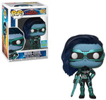 Funko Pop! Marvel Minn-Erva #487 shown outside the box beside 2019 Summer Convention shared-sticker packaging