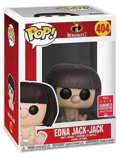 Funko Pop! vinyl figure of Edna Jack-Jack from The Incredibles, shown next to its original window box packaging on a plain white background.