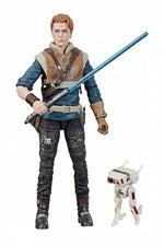 Action figure of a character from a science fiction series with a small robot companion on a white background