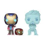 Funko Pop! Avengers Endgame Morgan Stark and holographic Tony Stark two-pack figures out of box