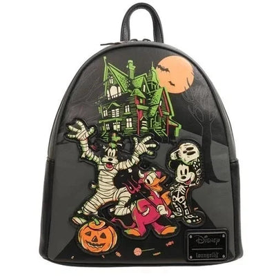 Loungefly Disney 100 Halloween Trick or Treaters Glow-in-the-Dark Mini Backpack front view