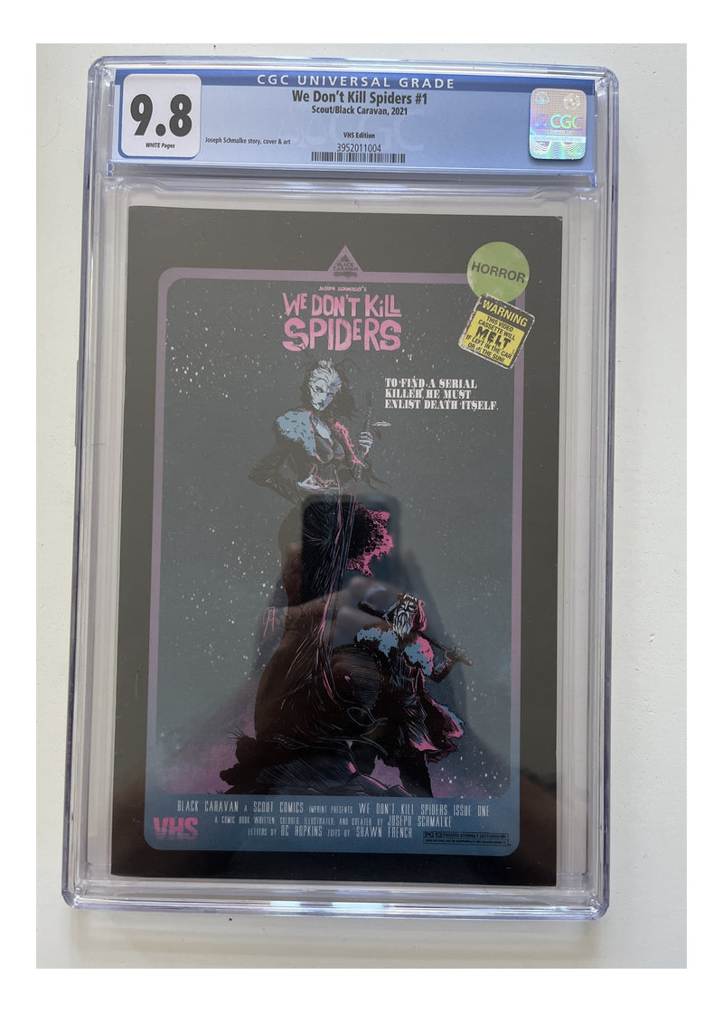 We Don't Kill Spiders #1 VHS Edition CGC 9.8 White Pages certification 3952011004 – featured slab photo